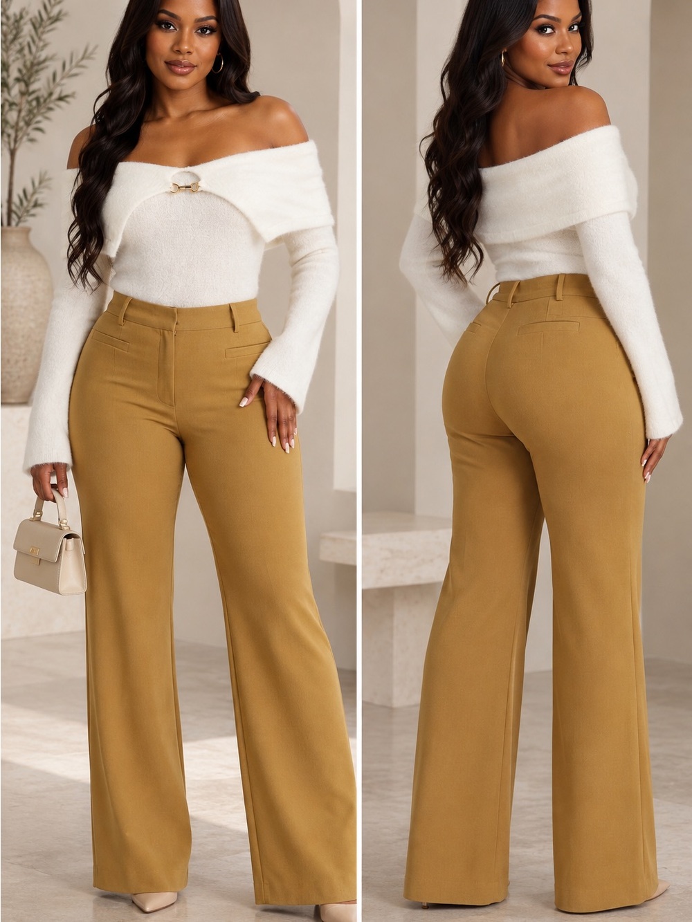Fashion Nova High-Waist Wide-Leg Trousers in Mustard